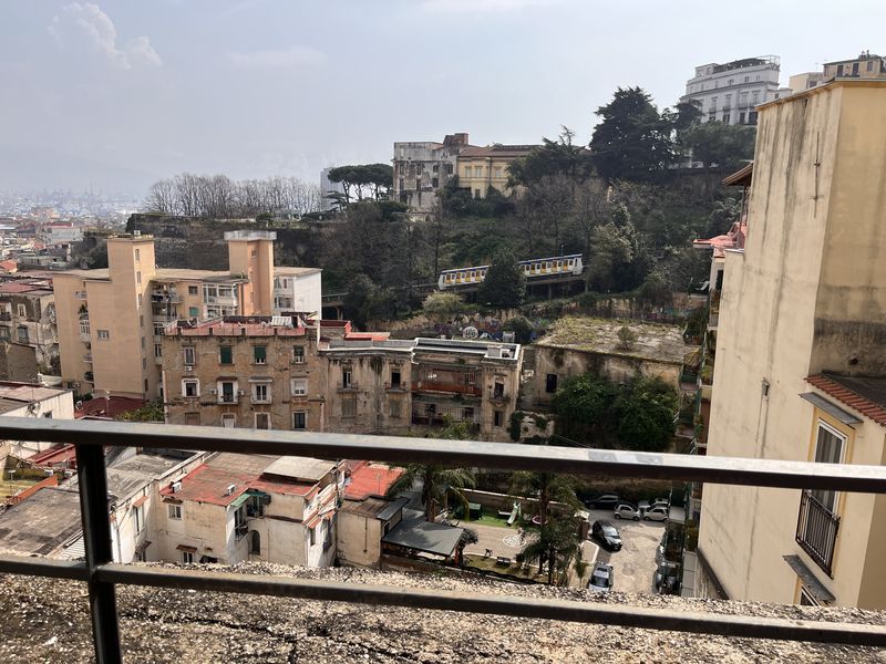 On the other side the green slope, with the funicular.