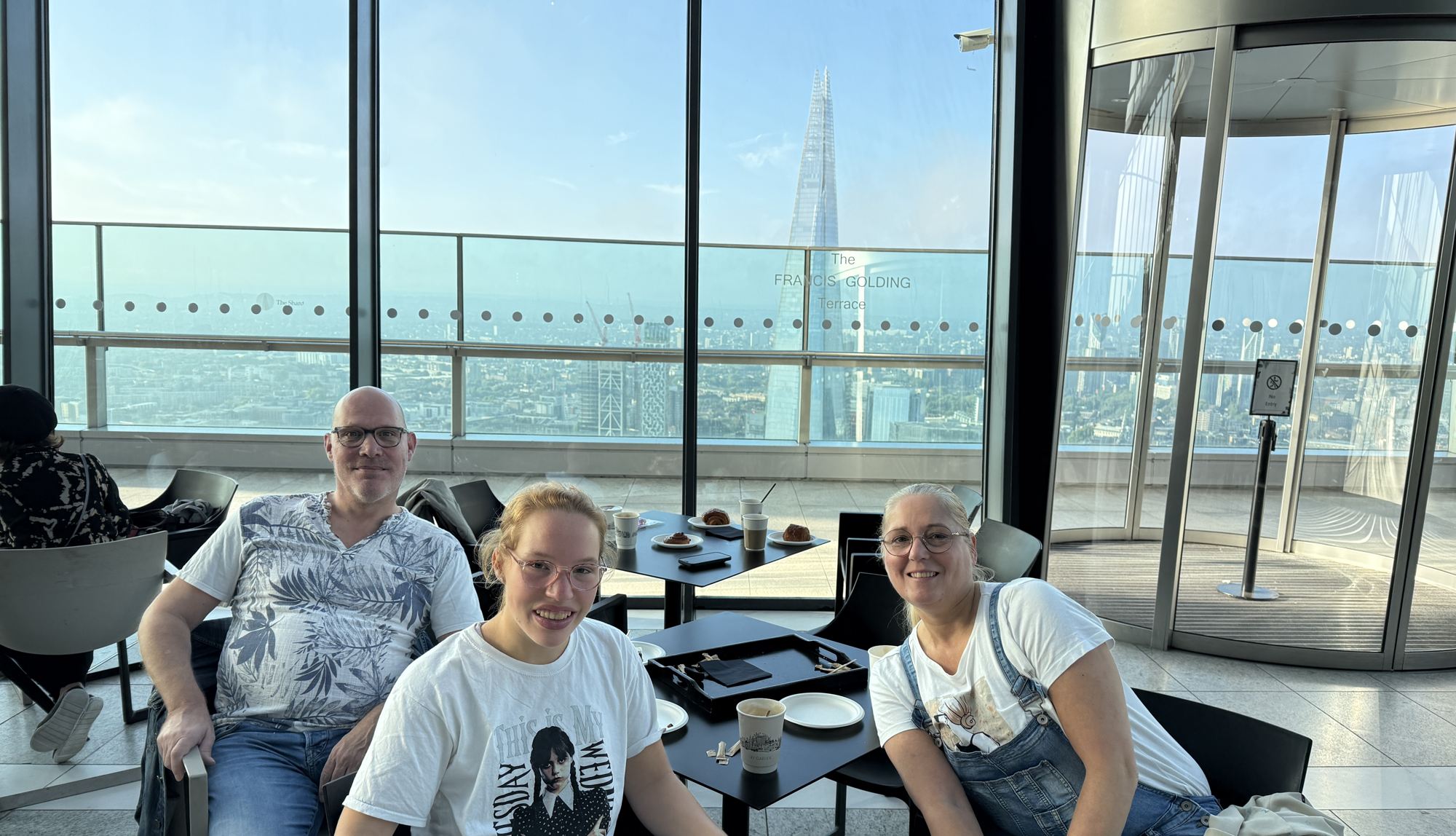 At the table in Sky Garden, The Shard once again in the background.