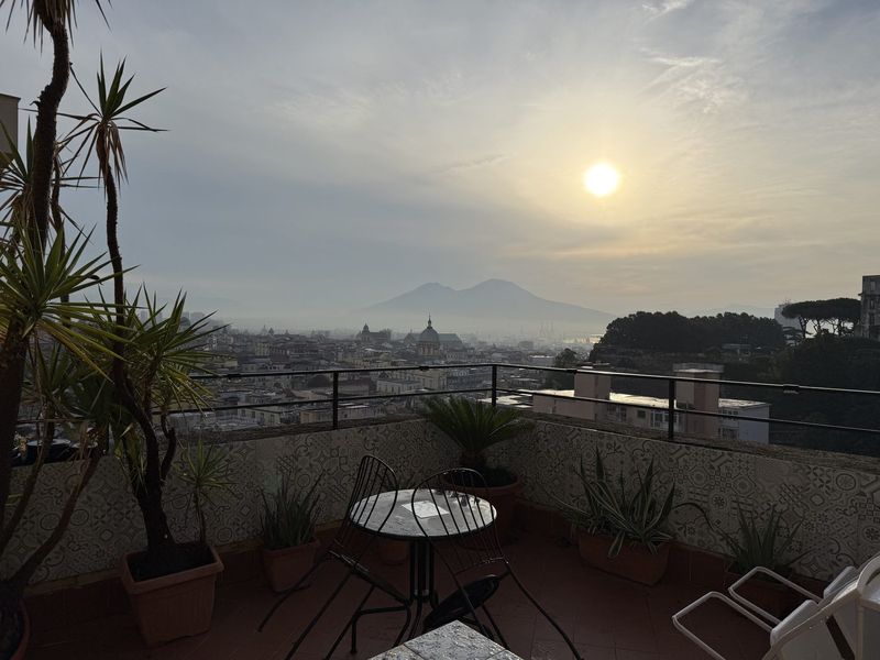 The sun over Vesuvius, seen from the terrace at Bruno’s.