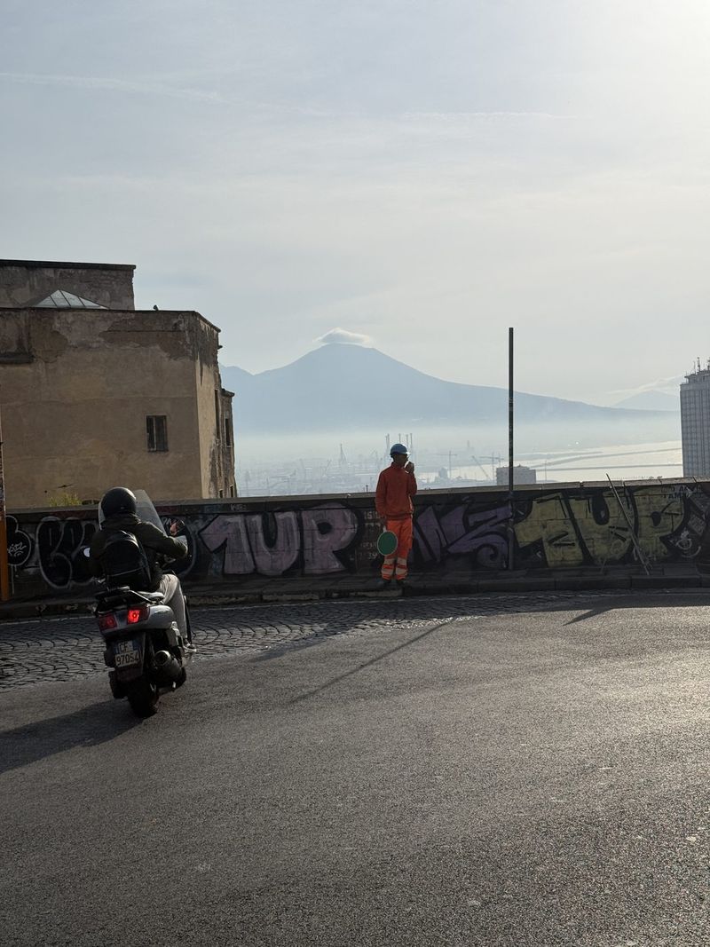 On the way to the Funicolare, with Vesuvius in the morning light.