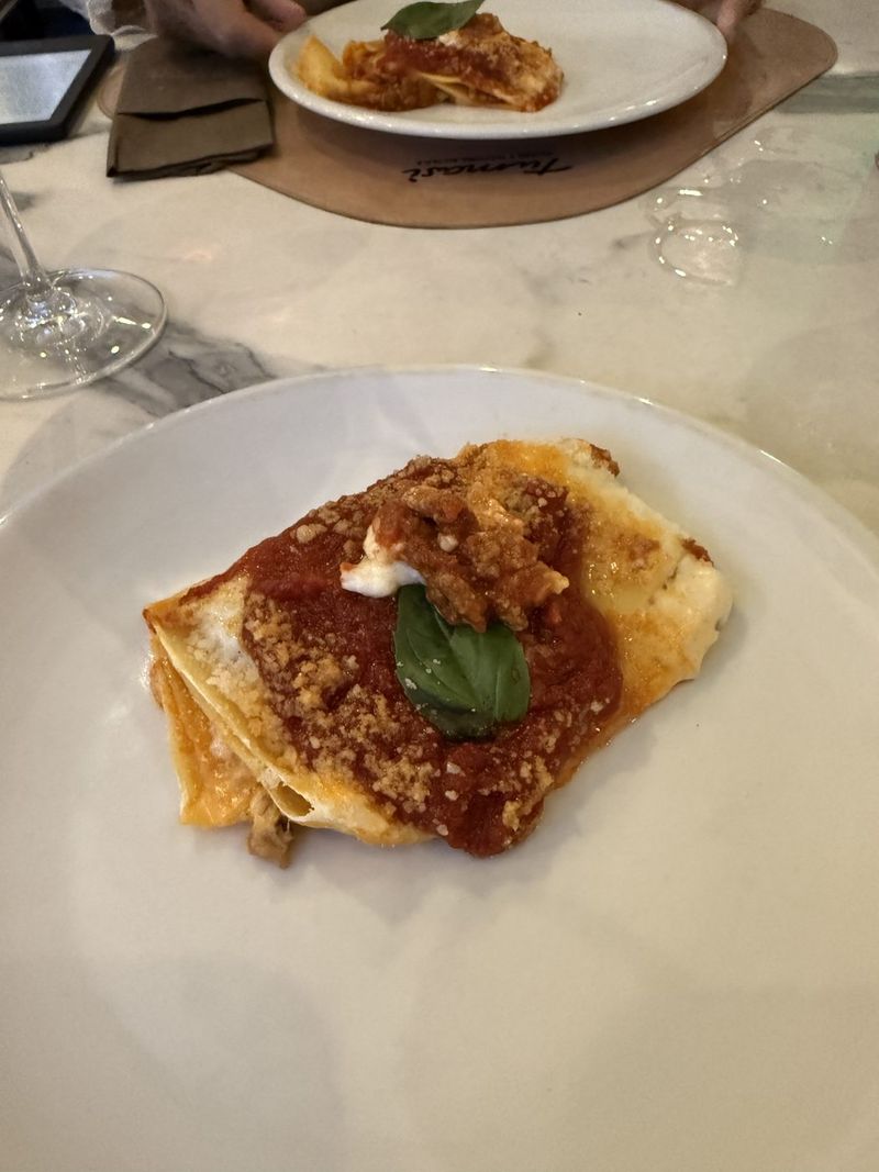 Ragù, a basil leaf and cheese. So good that we will be back tomorrow.